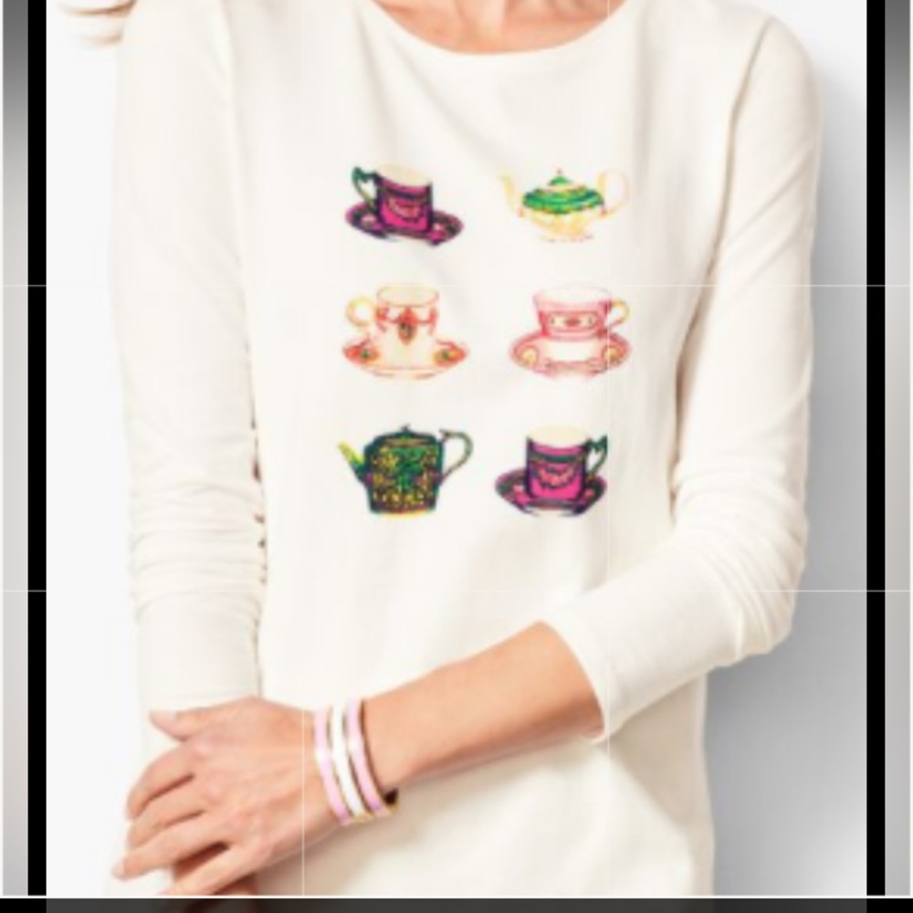 GAP Kids White Long Sleeve Tee with Colorful Teacup Design